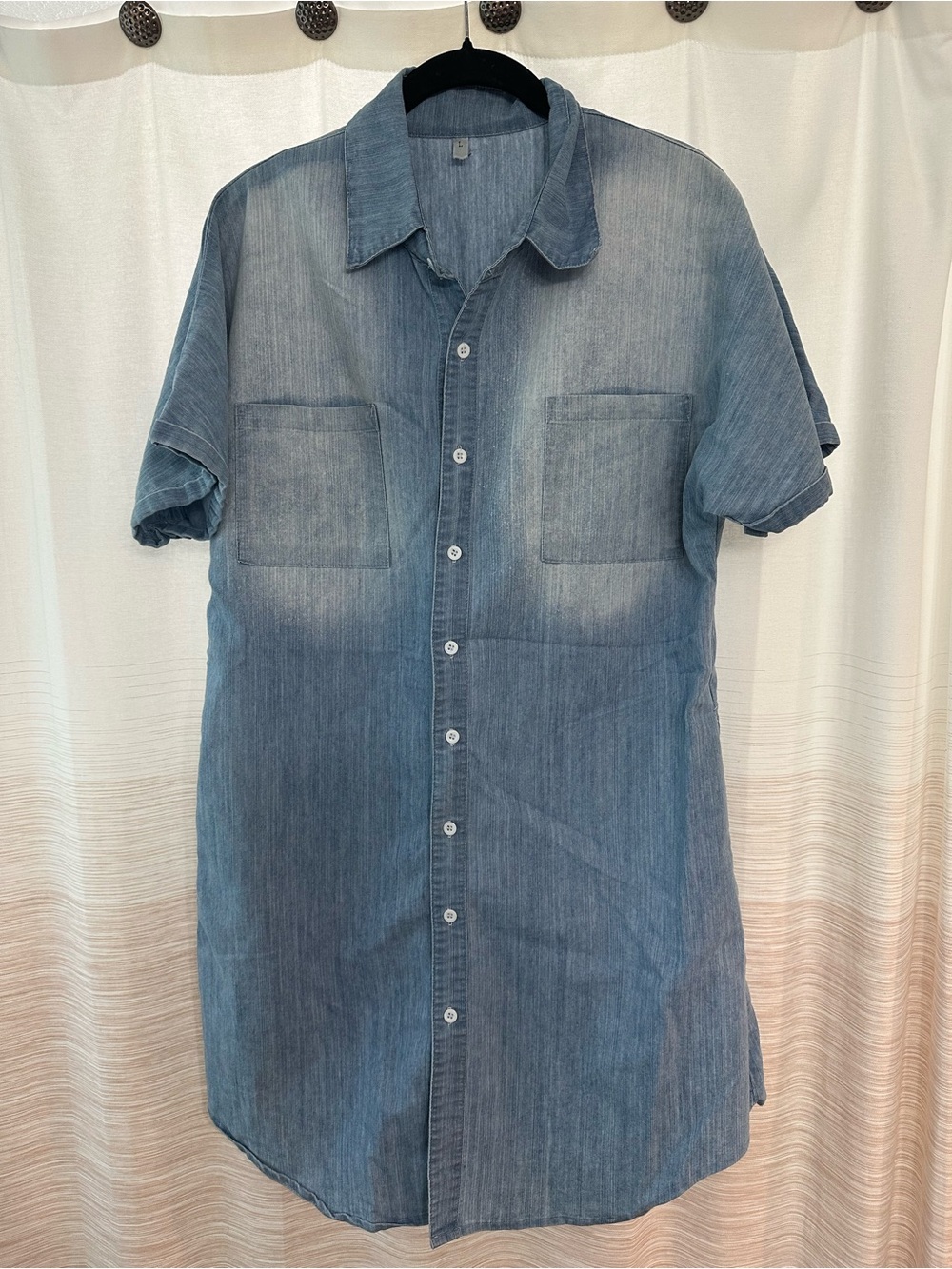 Amazon Women's Faded Blue Denim Button-Front Mini Dress